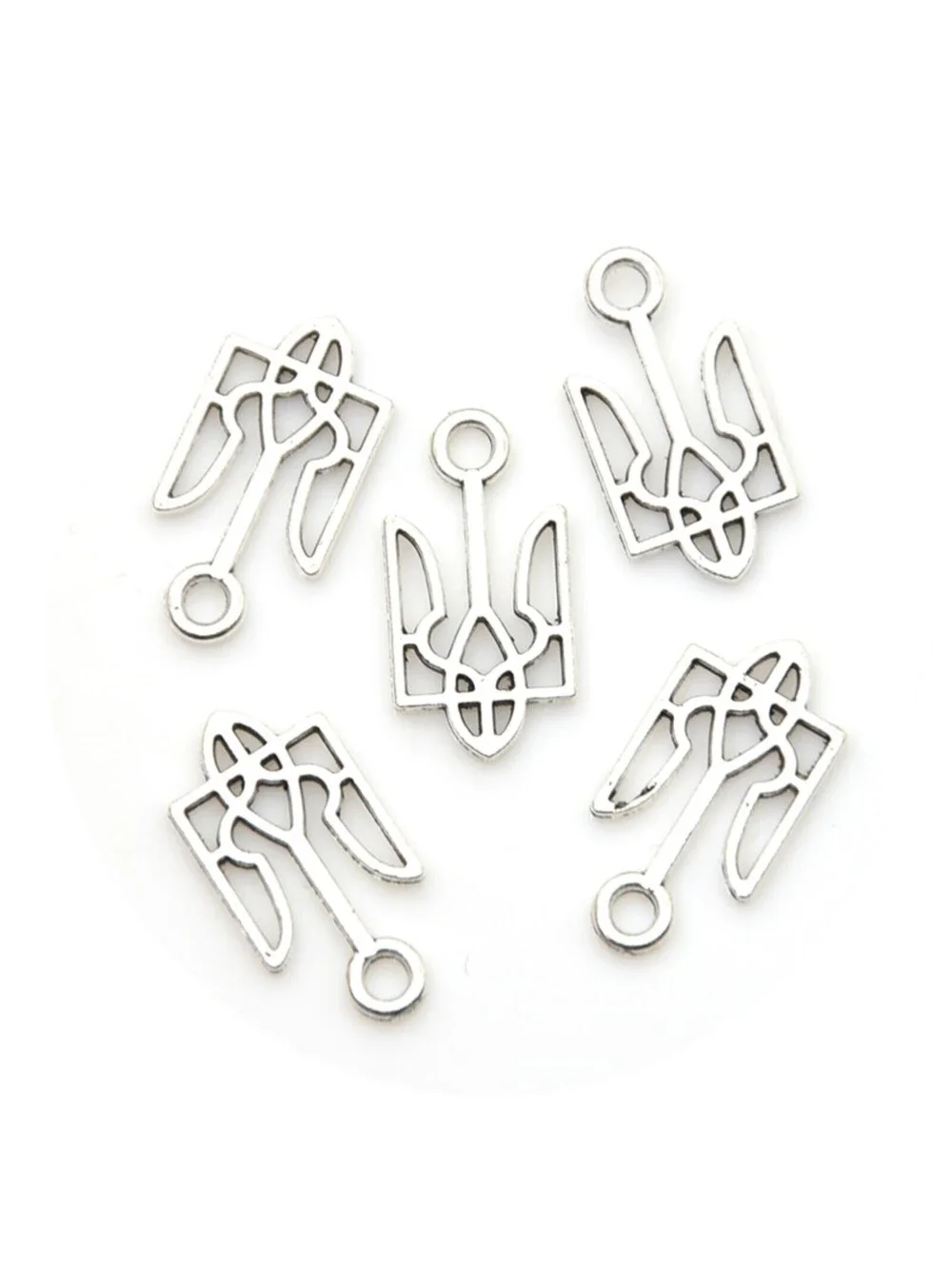 Ukrainian Trident National Symbol Antique Silver Slava Ukraini Charms 4 pcs